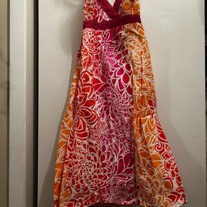 Women’s small petite Aeropostale Pink Orange Floral sundress Dress tie string